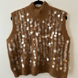Zara Brown Sequin Sleeveless Sweater/Vest